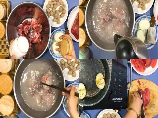Sơ chế các nguyên liệu cho cách nấu Phở bò bằng gói gia vị sẵn