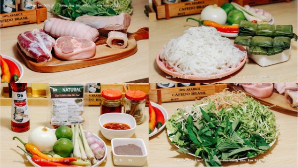 Nguyên liệu cho cách nấu bún bò huế có gói gia vị