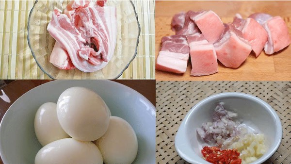 Nguyên liệu cho cách nấu thịt kho tàu bằng gói gia vị