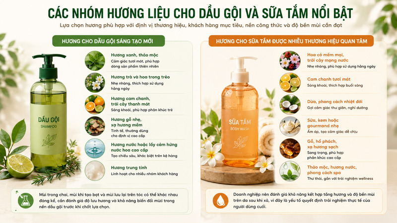 Các nhóm hương liệu cho dầu gội và sữa tắm 