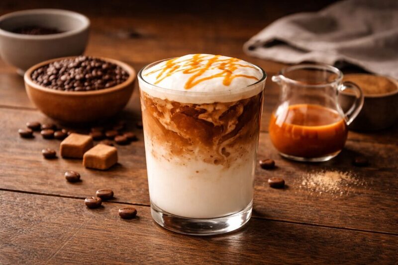 Hướng cà phê rang xay, mocha, caramel, sữa và hạt Hướng cà phê rang xay, mocha, caramel, sữa và hạt