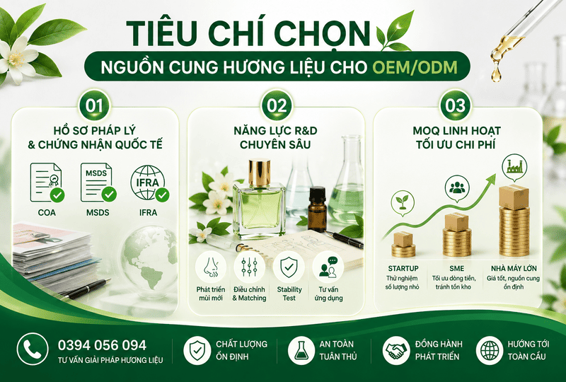 Tiêu chí chọn nguồn cung hương liệu cho doanh nghiệp OEM/ODM
