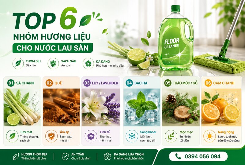 Top 6 nhóm hương liệu cho nước lau sàn được ưa chuộng nhất Top 6 nhóm hương liệu cho nước lau sàn được ưa chuộng nhất