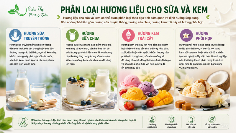 Mẫu các nhóm hương liệu cho sữa và kem Mẫu các nhóm hương liệu cho sữa và kem
