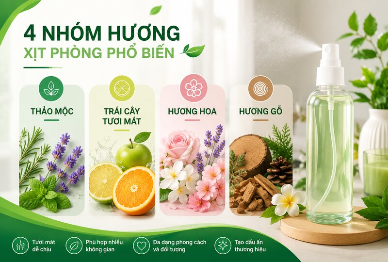 Các mùi hương liệu cho xịt phòng phổ biến Các mùi hương liệu cho xịt phòng phổ biến