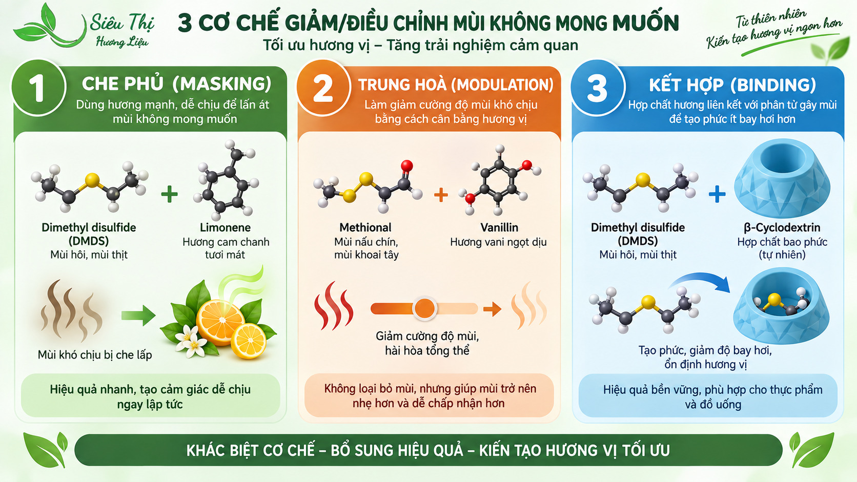 Cơ chế hoạt động của hương liệu che mùi protein và cách che mùi protein trong thực phẩm Sơ đồ cơ chế hoạt động của hương liệu che mùi protein trong thực phẩm