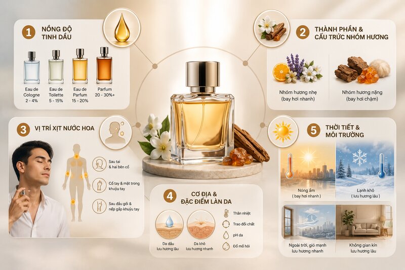 Các yếu tố ảnh hưởng đến độ lưu hương nước hoa Các yếu tố ảnh hưởng đến độ lưu hương nước hoa
